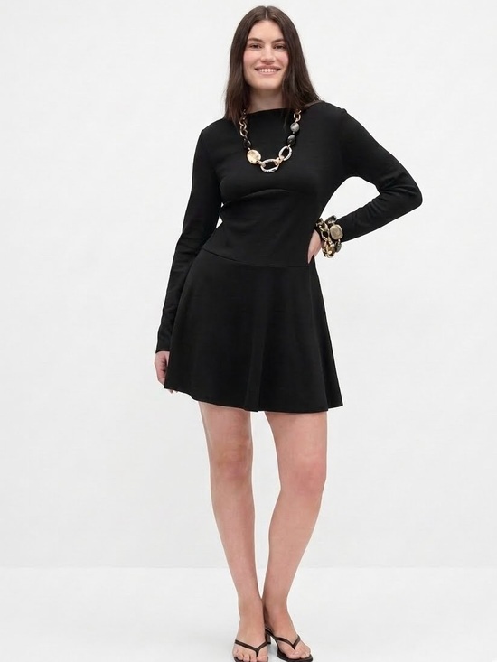 GAP Dresses & Skirts - GAP NWT Black Long-Sleeve Boatneck Mini Fit-and-Flare Dress~Size L